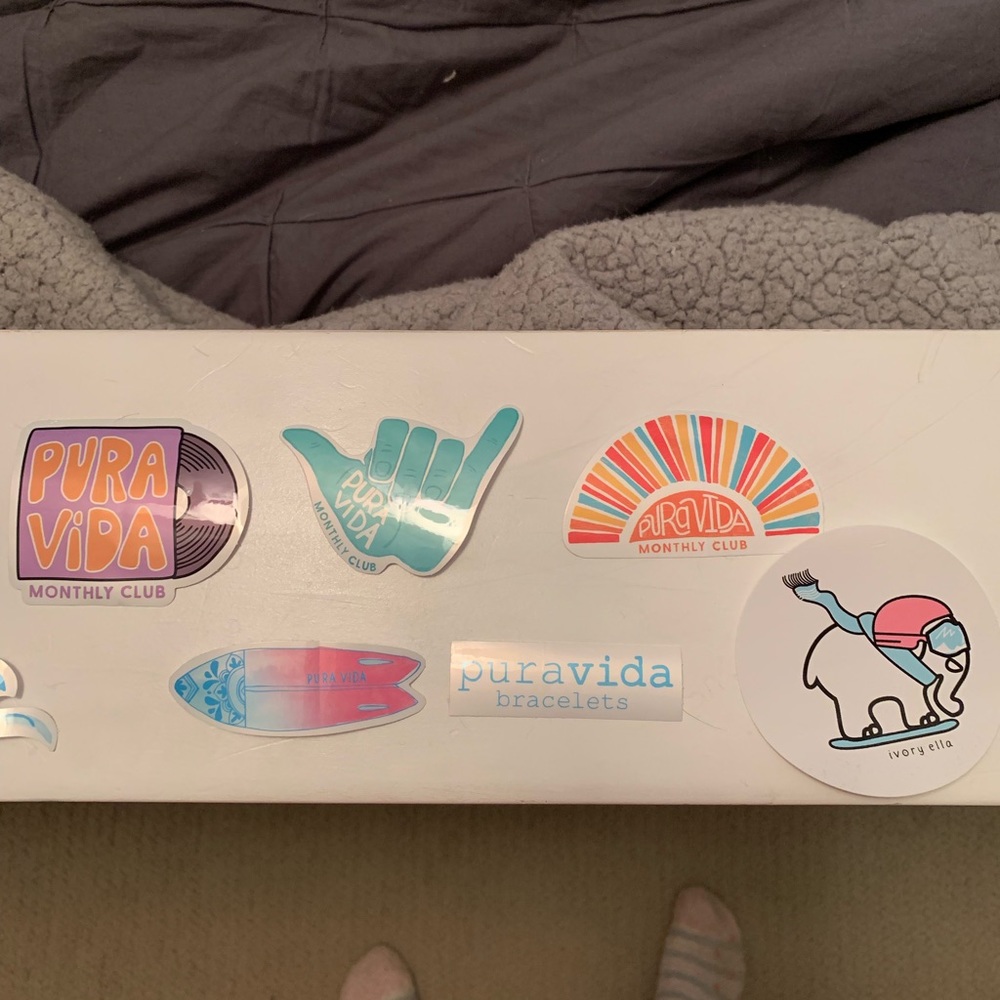11 Pura Vida stickers and one Ivory Ella sticker